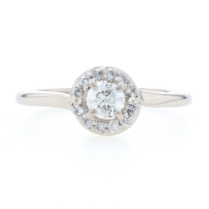 Palladium Diamond Halo Bypass Engagement Ring – 950 Round Brilliant Cut .37ctw