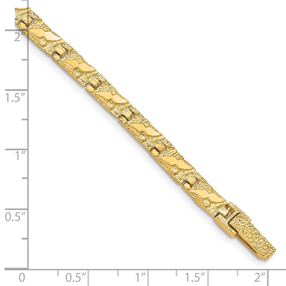14k Yellow Gold Polished and Textured 5.5mm Nugget Link Charm Bracelet 7″