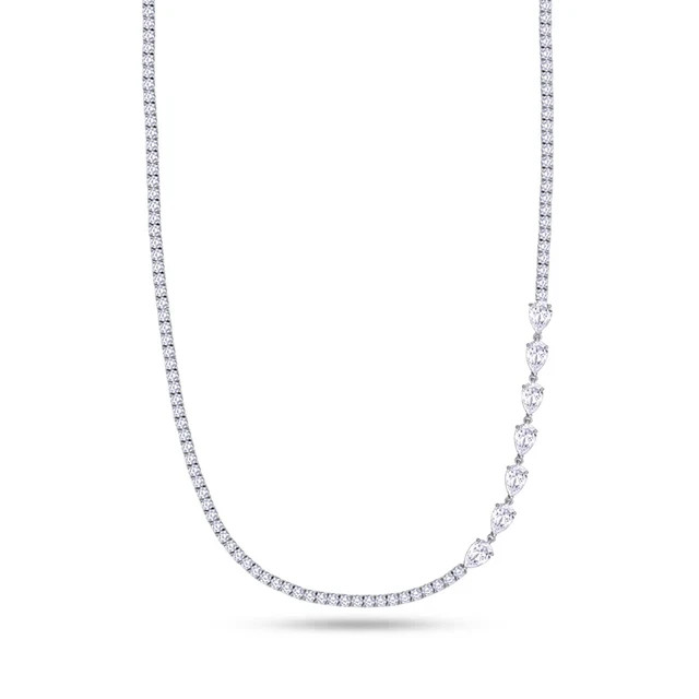 7.7 Ct Round & Pear Cut Moissanite Tennis 18″ Necklace 14K White Gold Pleated