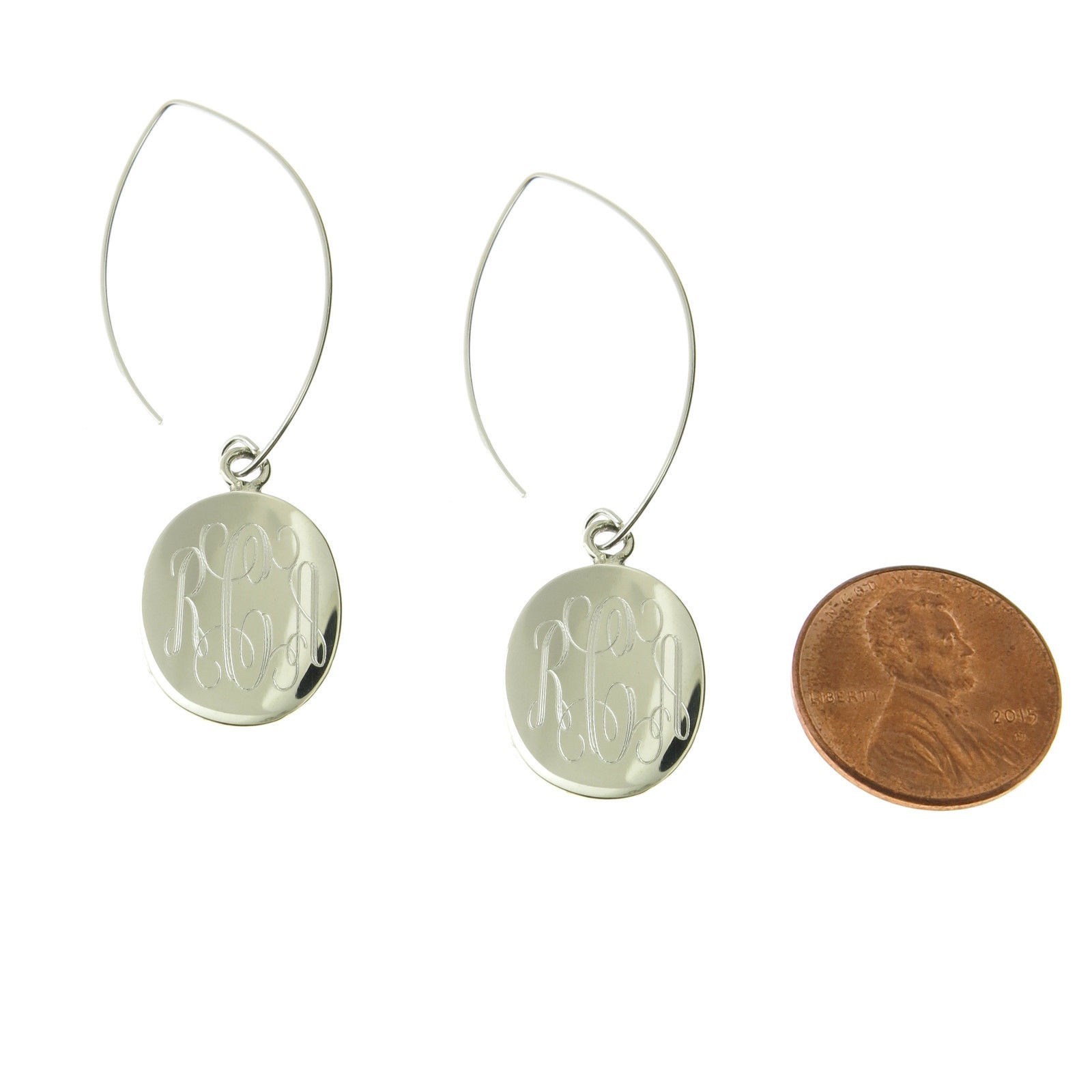 925 Sterling Silver Oval Monogram Personalized Dangle Earrings