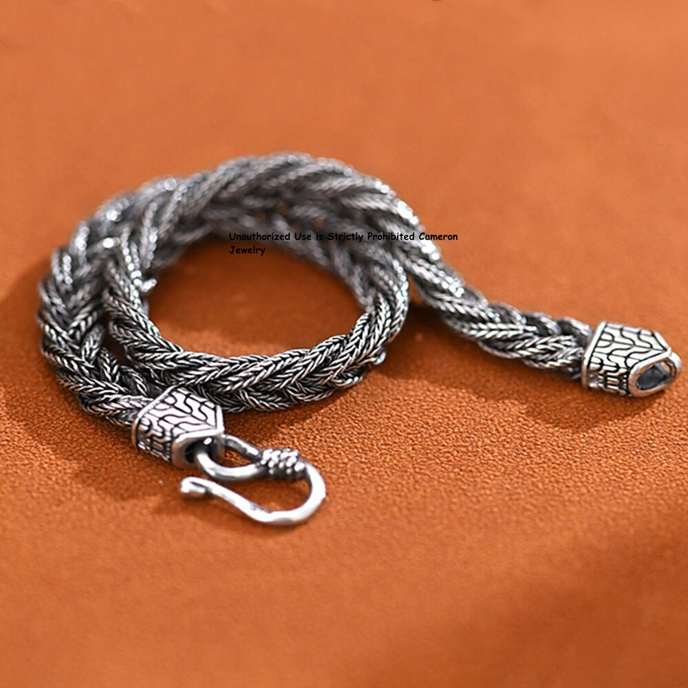 Pure S925 Sterling Silver Chain 5mm Braided Wheat Link Bracelet 7.1-9.5inch L