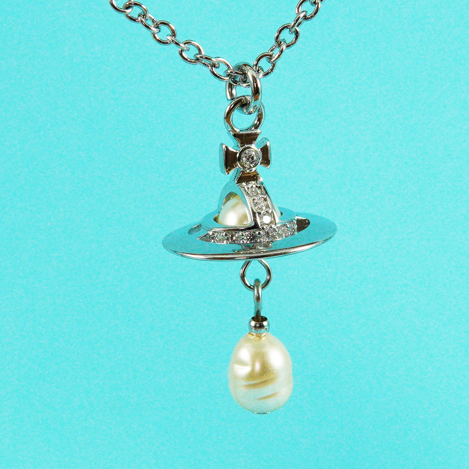 Vivienne Westwood New Petite Orb Drop Pendant 3D Necklace Silver tone Box Set