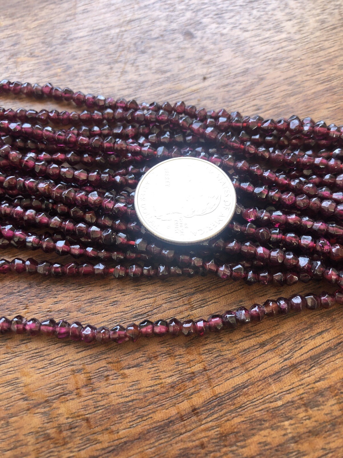 Deep Red Burgundy Faceted 3-4mm Round Garnet Gemstone Beads 14in Strand