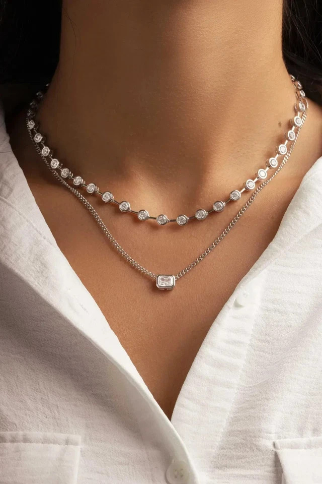 15TCW Round Lab Created Diamond Bezel Set Tennis Necklace 925 Sterling Silver