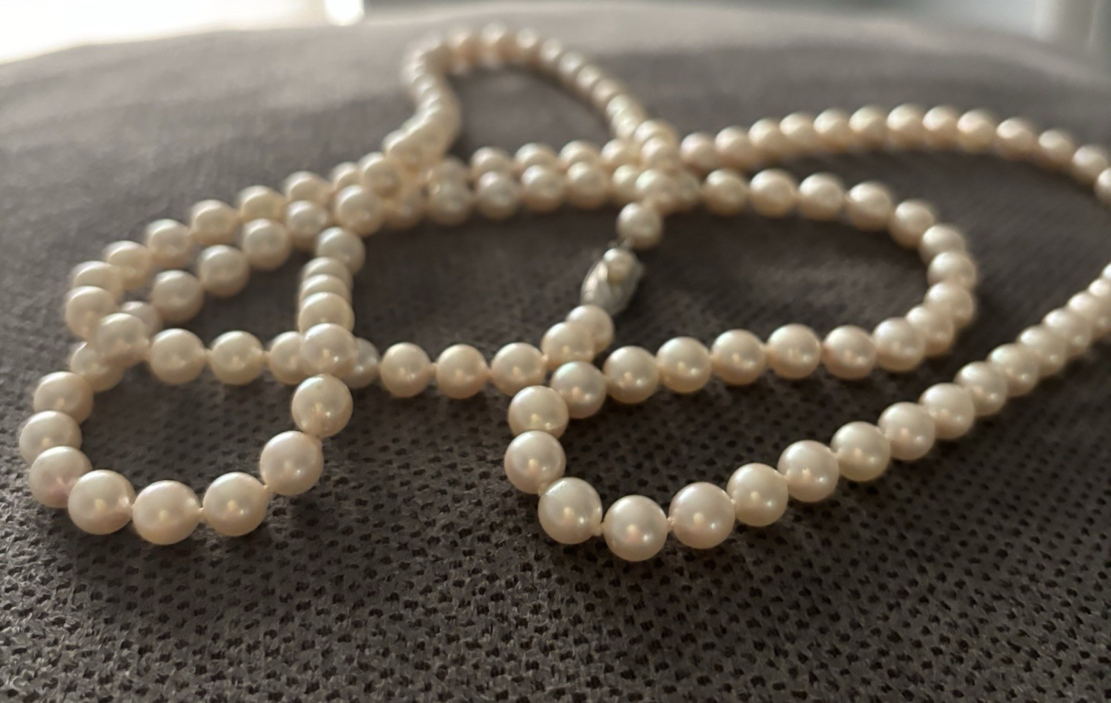 Vintage Akoya Pearl Necklace Silver Clasp 6mm 35” Opera Length Creamy Hue