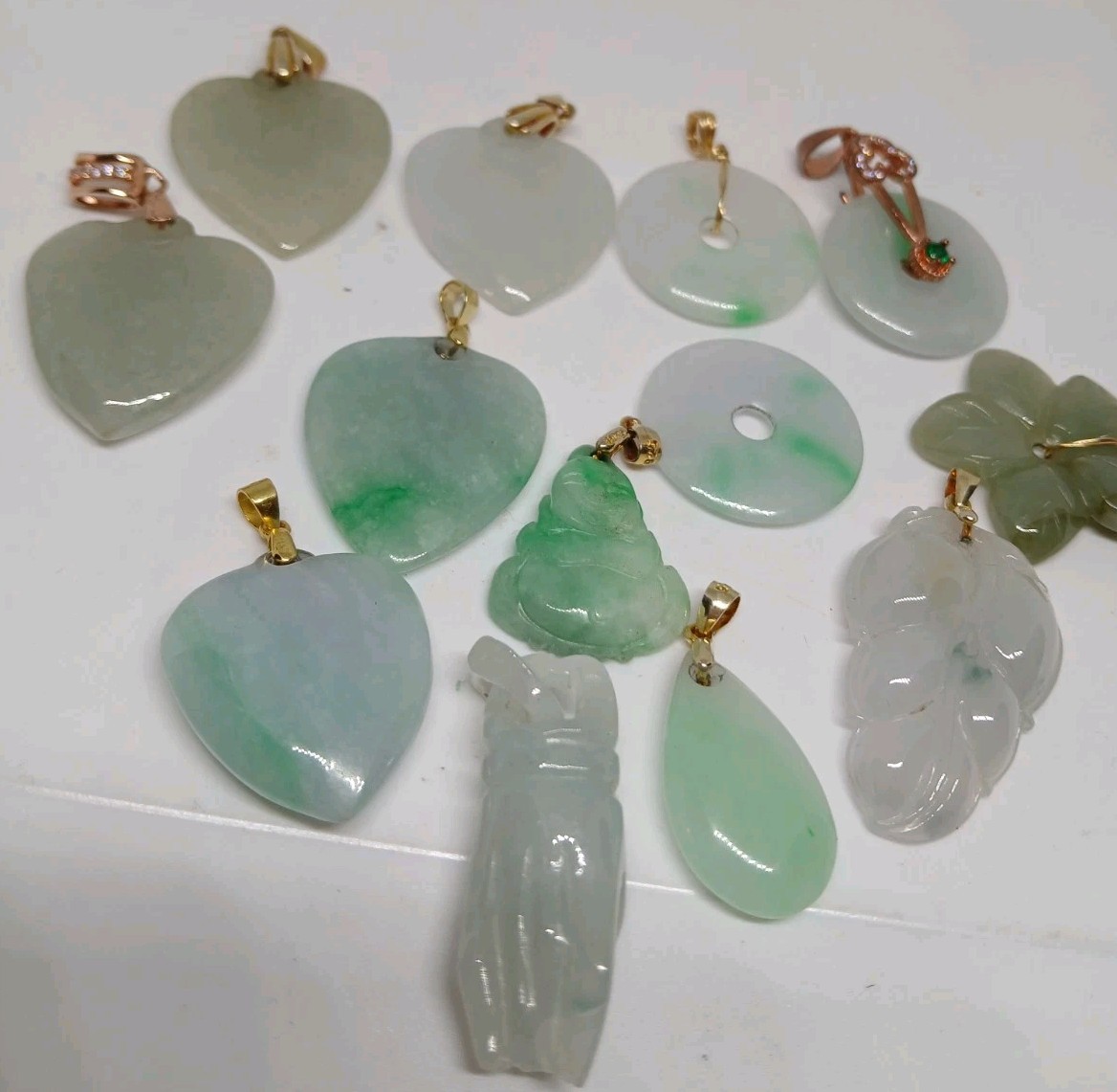 Vtg Lot Grade A Genuine Jade Jadeist Burma green Icy Emerald Pdnts 13pcs