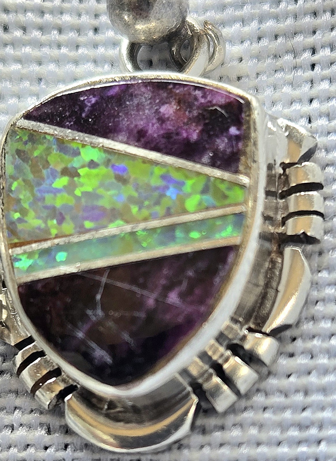 Authentic South Western Native American .925 Sugilite & Fire Opal Inlay Earrings