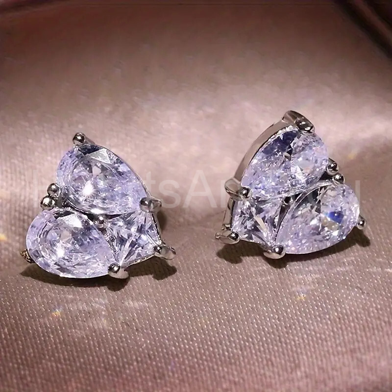 1ct Pear Cut Moissanite Heart Shape Stud Earring for Women 14K White Gold Plated