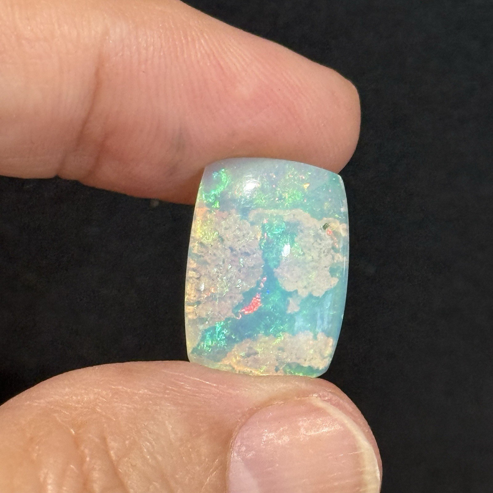 6.5ct 17.2×12.6×5.4mm Stardust Galaxy Ethiopian Welo Opal Cushion Cabochon Gem
