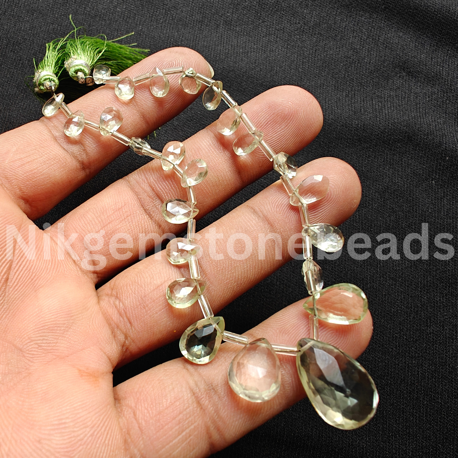 Natural Green Amethyst Beads, Briolette Faceted Pear Cut Gemstone, 7.50-17.50 MM