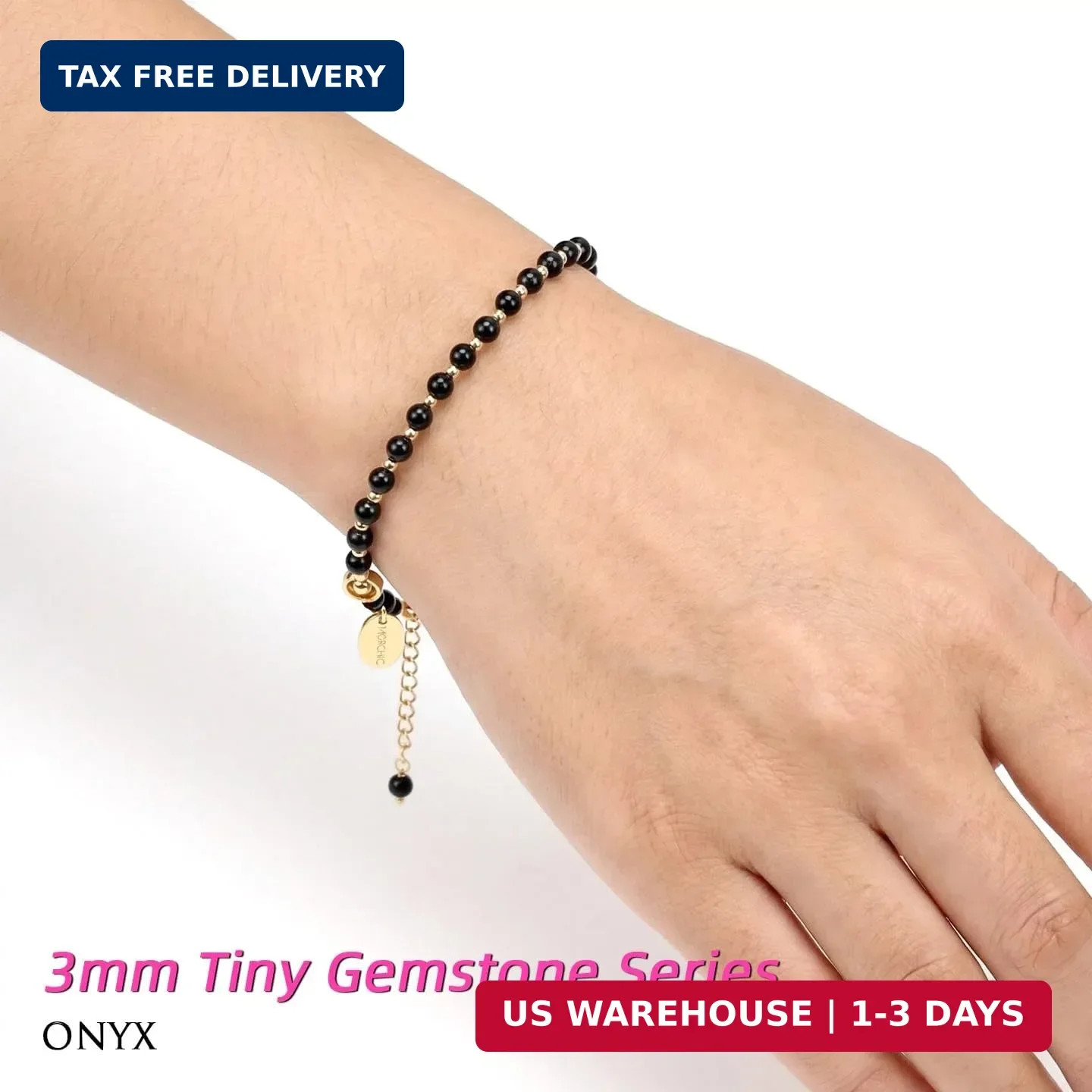 Morchic 3mm Natural Gemstone Beaded Bracelet for Women, Dainty Tiny Charm Jewelr