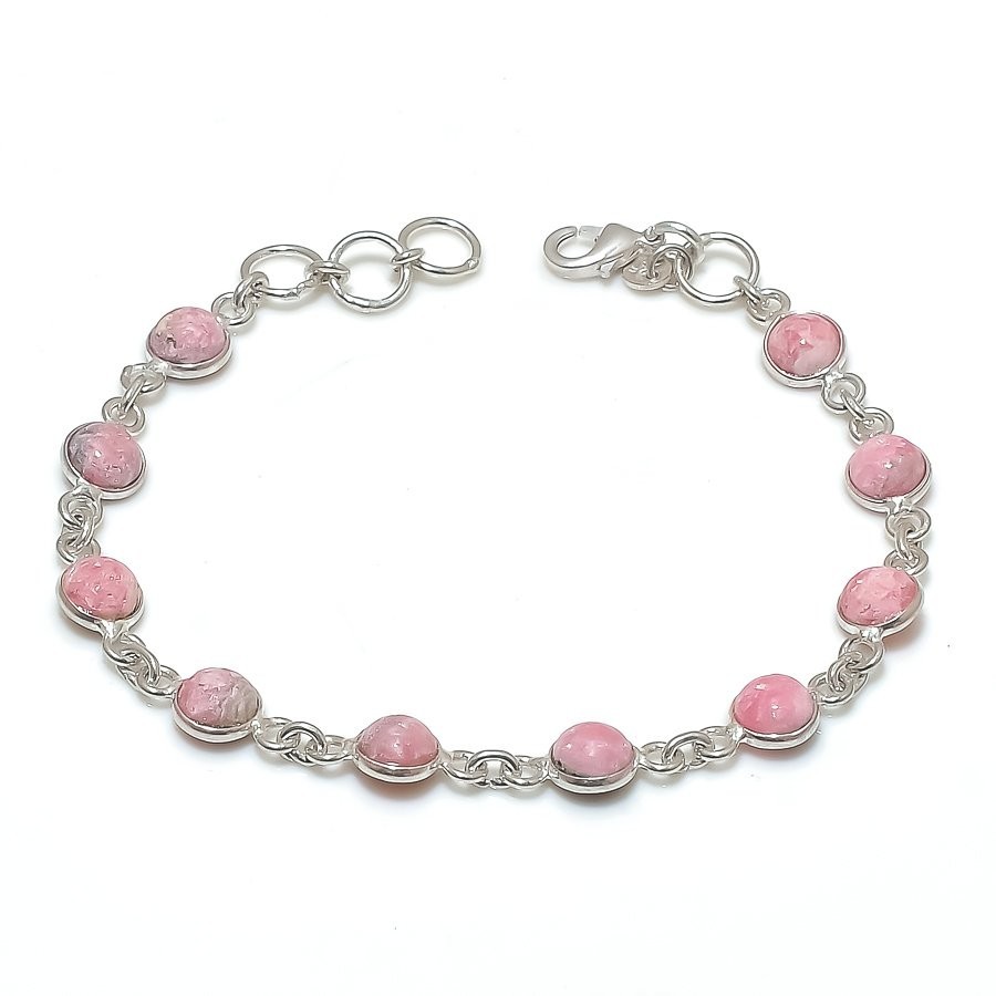 Natural Rhodochrosite Gemstone 925 Sterling Silver Jewelry Bracelet Size 7-8″