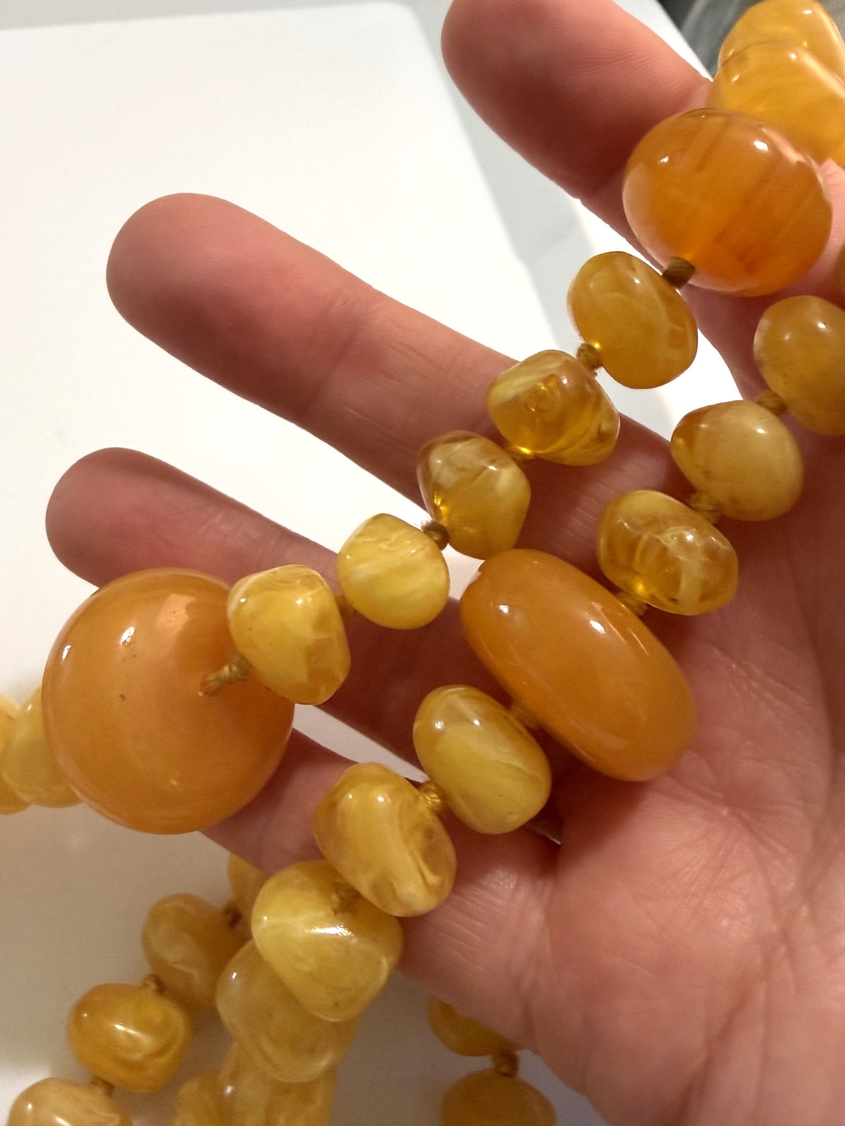 Vintage Baltic Amber Butterscotch Egg Yolk Beads Necklace 6 Genuine 70s Plastic