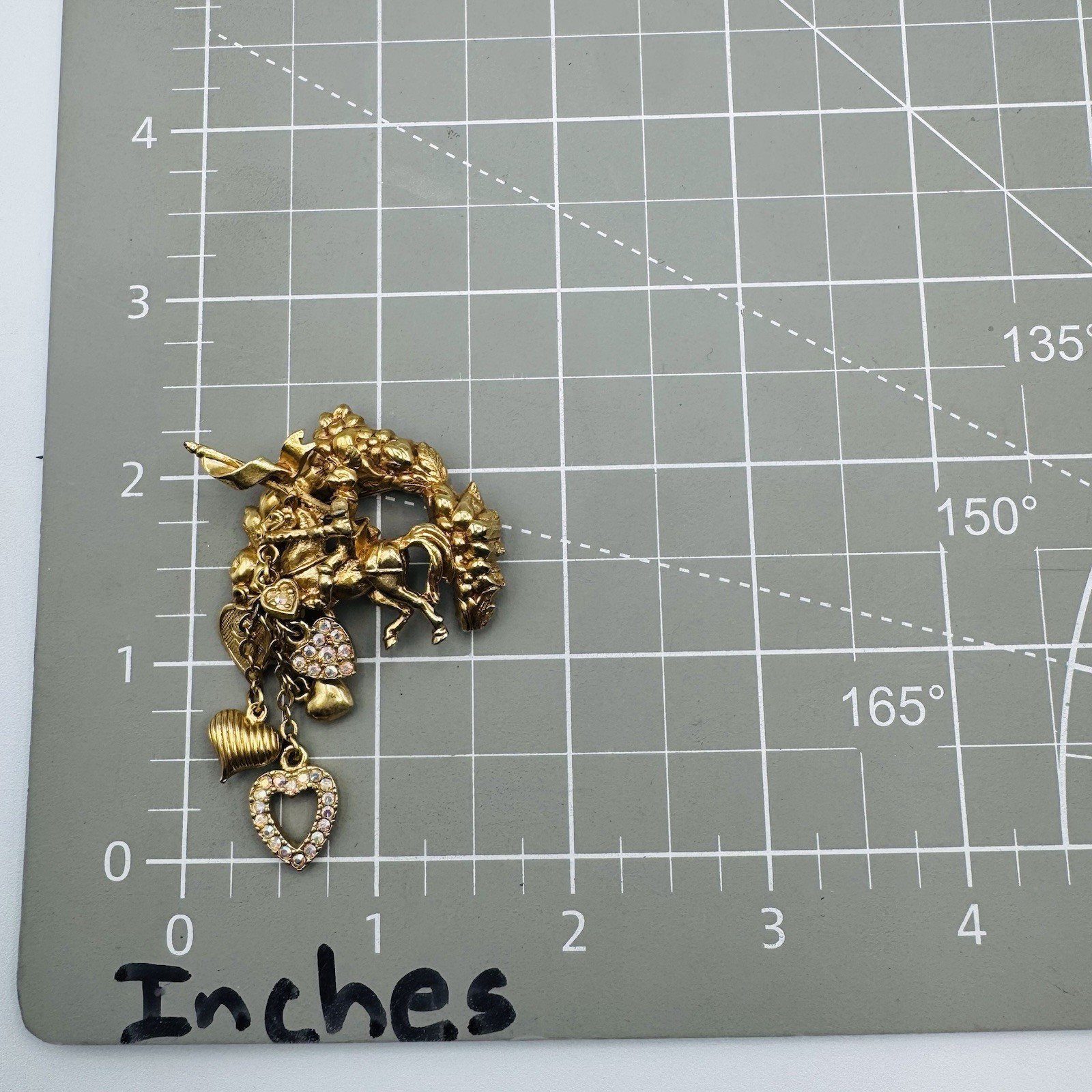 VTG Kirks Folly Sir Lancelot Knight Horse Brooch Pin Gold Tone Heart Dangle