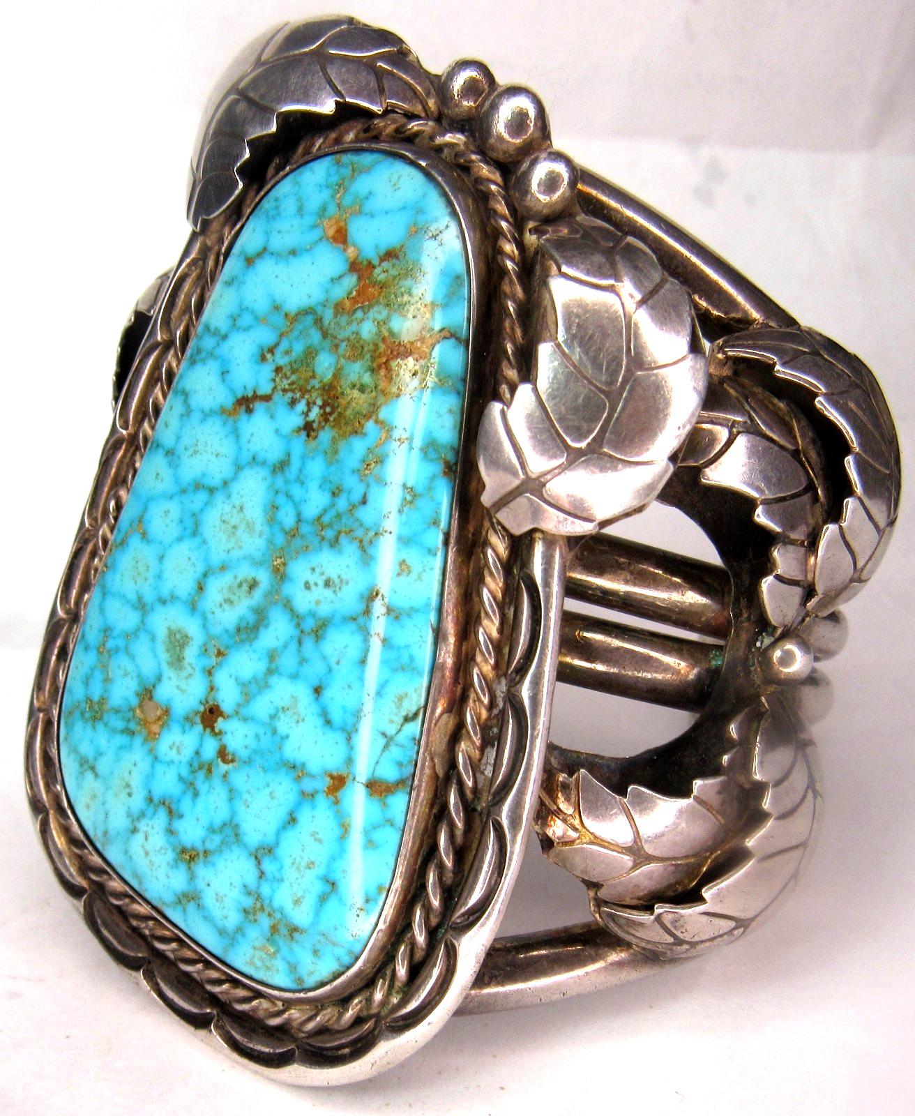 HUGE Navajo 133 GRAM B Shash NUMBER 8 Turquoise Sterling Bracelet CUFF Nat. AMER