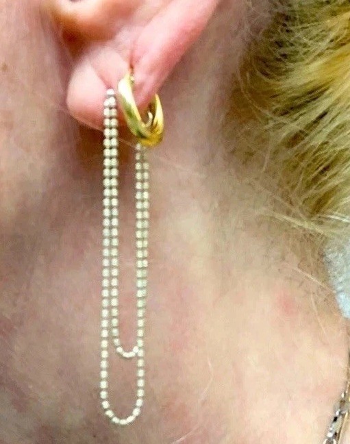Elo7 Gold Plated Barrel Beaded Chain Attached Fronto To Back Dangle Earrings