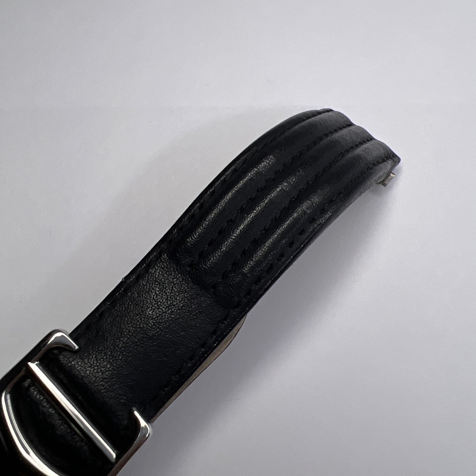 19mm Cartier Black Ridged Leather Strap Band 18mm Steel Foldover Deployant Clasp