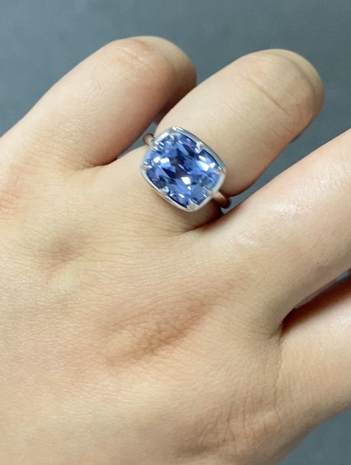 14K White Gold Bridal Ring, Blue sapphire Cushion Cut Diamond Ring in 4.00 Ct