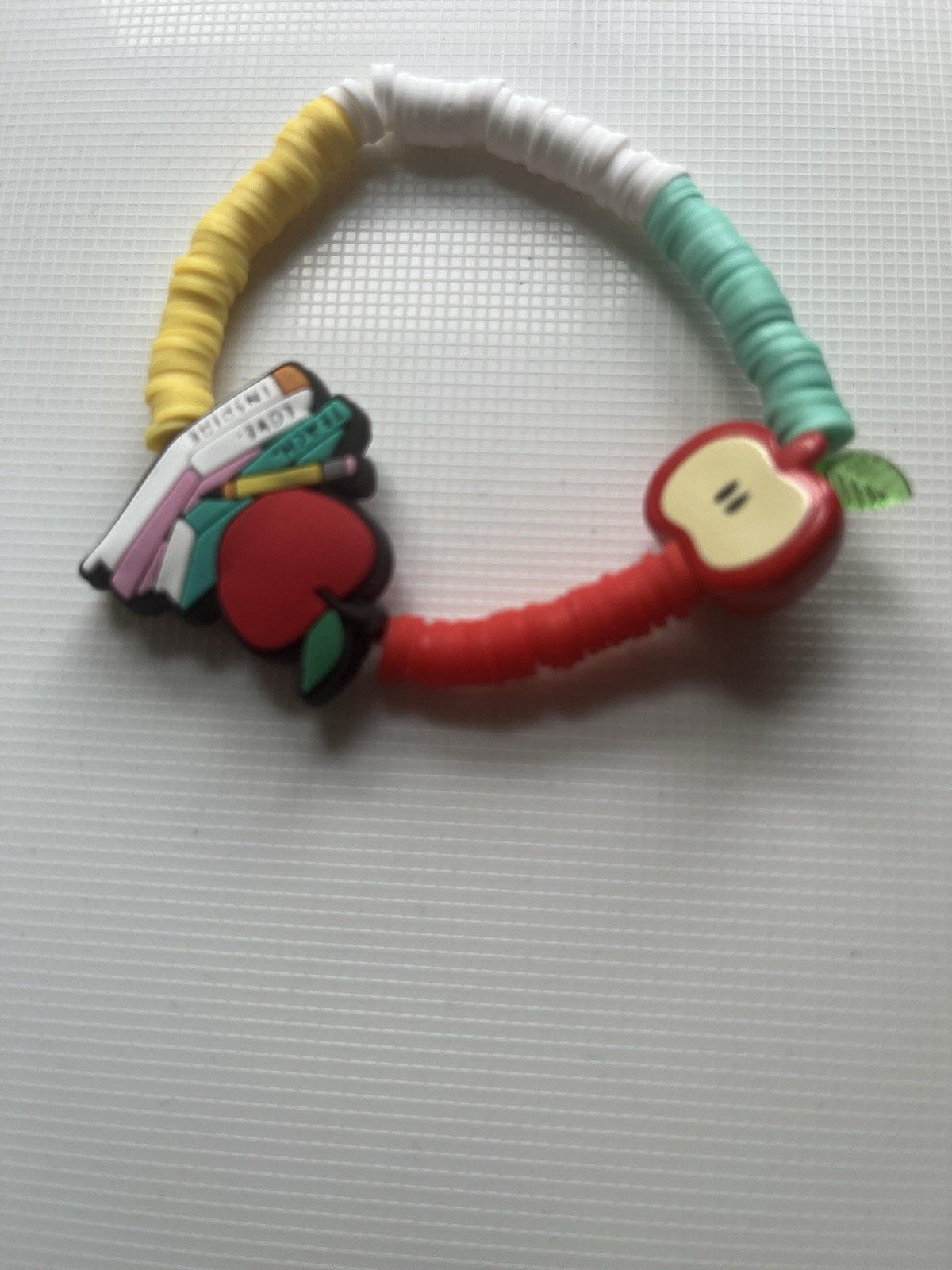 Unisex Kids Multicolor Plastic Stretch Beaded Dangle Charm Bracelet Apple