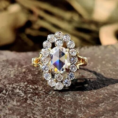 14k Yellow Gold Finish 2 Ctw Oval Cut Simulated Diamond Halo Engagement Ring