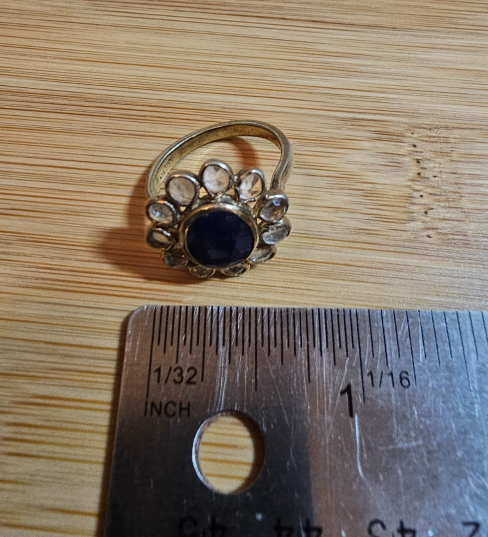 ANTIQUE Sterling Silver Natural Sapphire Ring Blue & White Sapphires