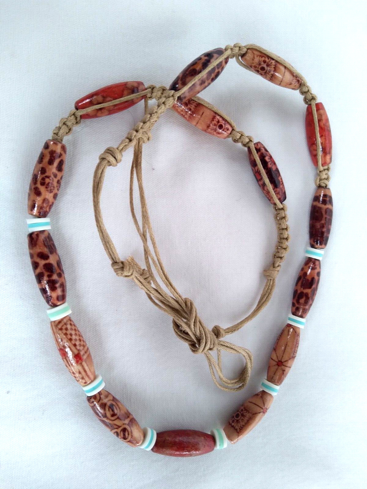 HEMP SURFER BOHO Ethnic Tribal NECKLACE 30″ Unisex Beach Macrame US Seller New