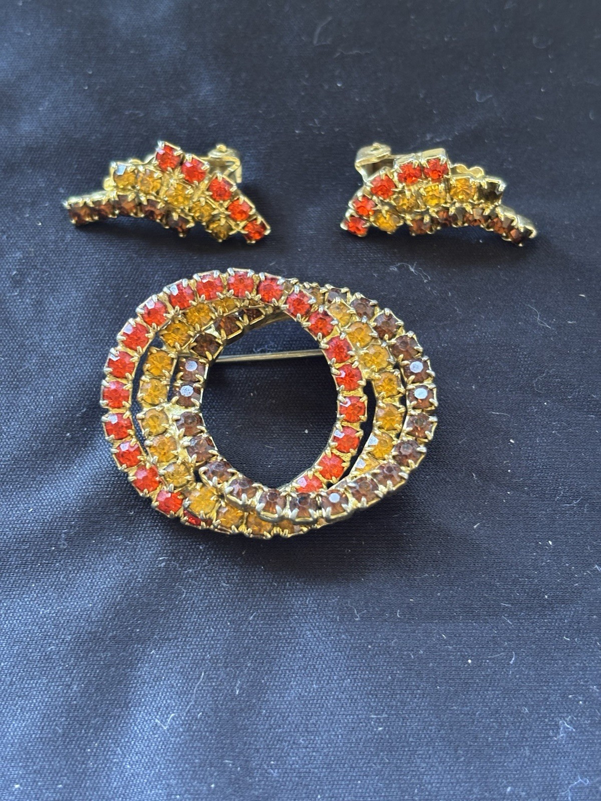 Vintage Rhinestone Earrings & Brooch Jewelry Sets