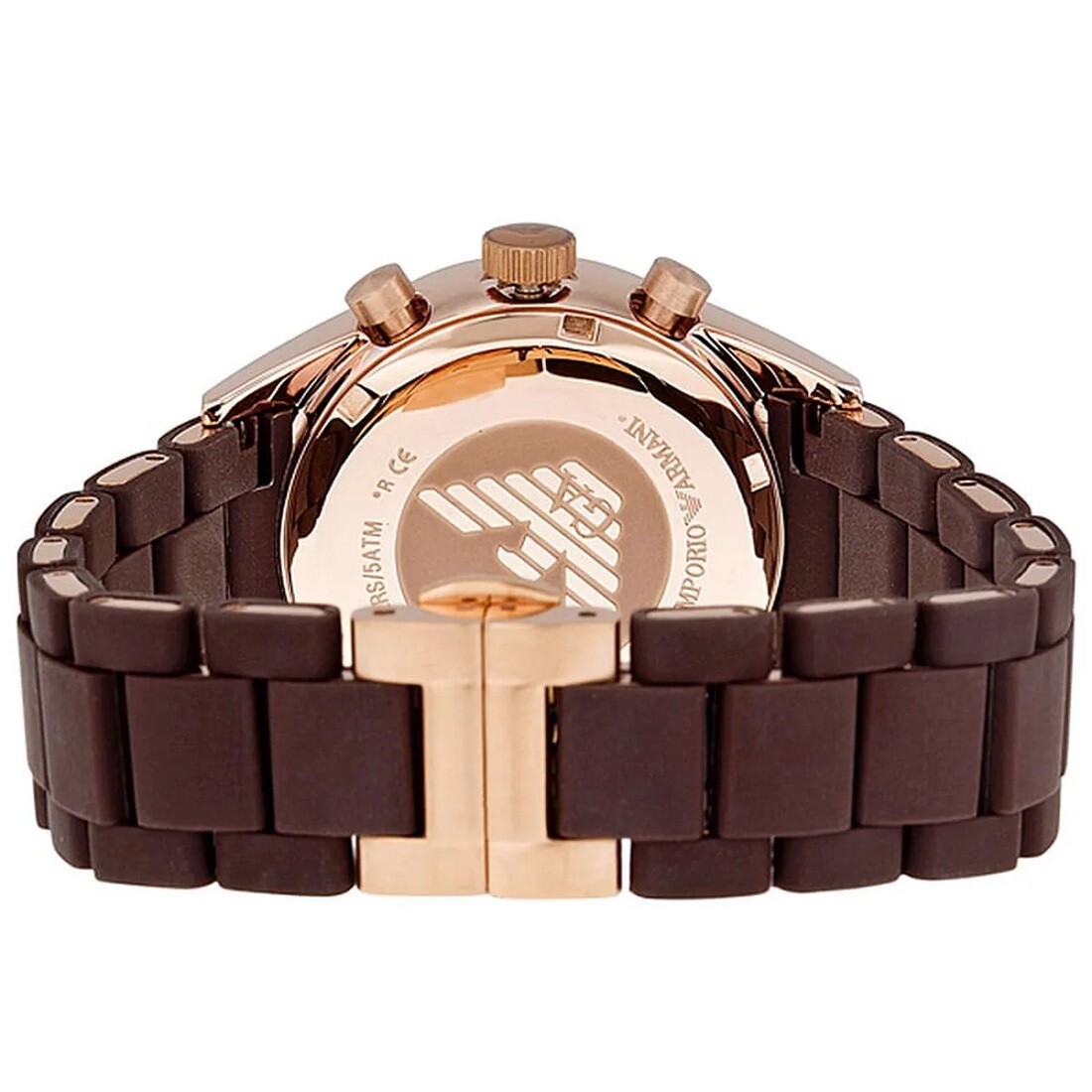 NEW GENUINE EMPORIO ARMANI AR5890 BROWN & ROSE GOLD SILICONE STRAP MENS WATCH