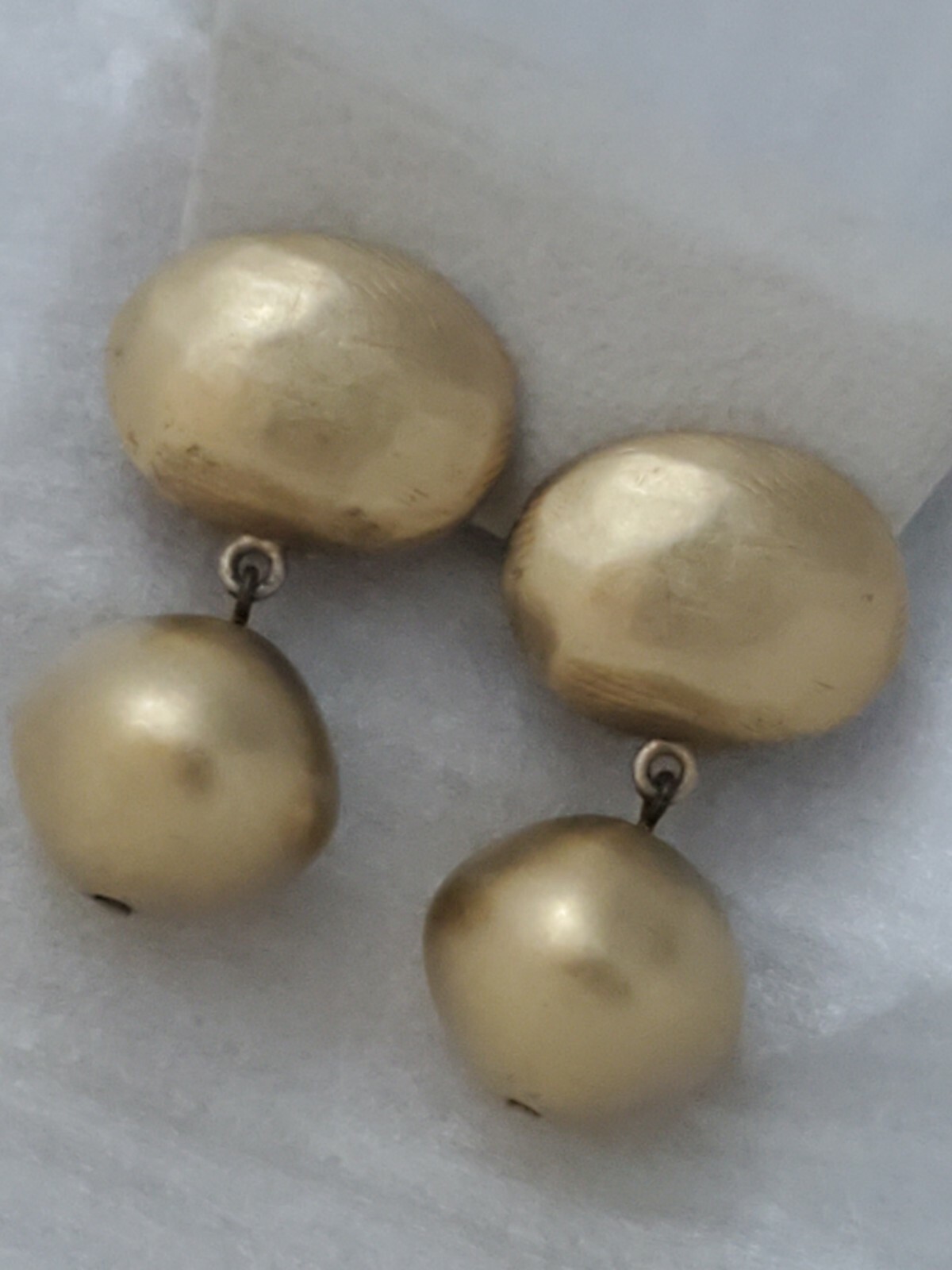 Vintage Donna Karan DKNY Signed Brush Matte Gold Tone Dangle Ball Clip Earrings