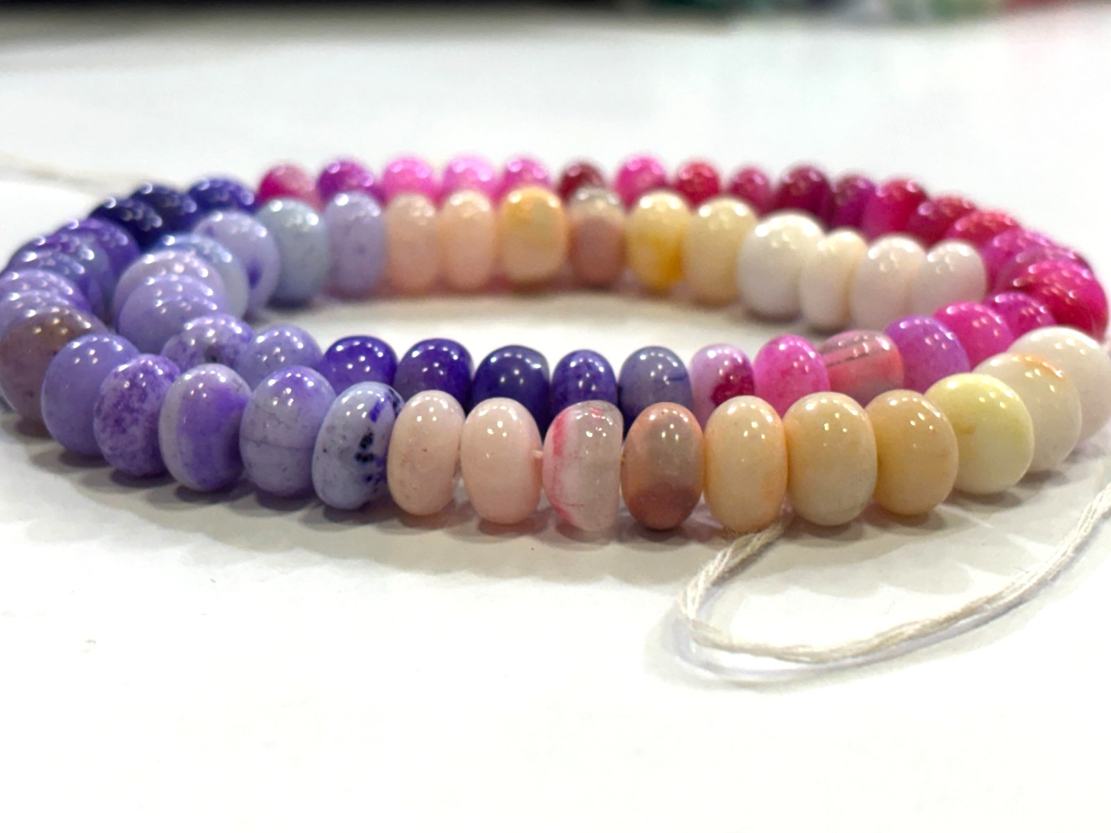 MULTI OPAL BEADS ROUNDELLE 9-10MM SMOOTH GEMSTONE 16 INCH NECKLACE
