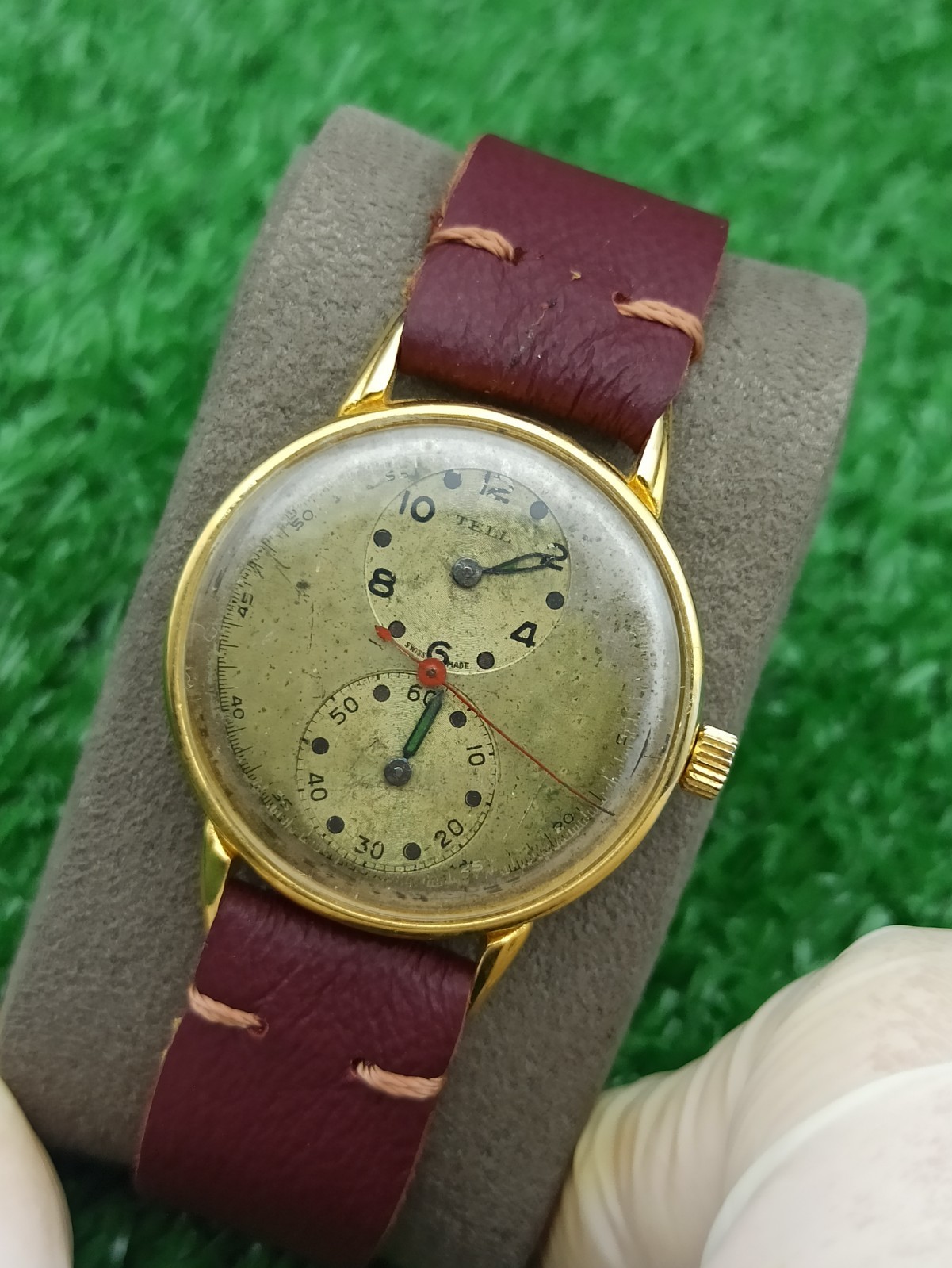 Vintage TELL Swiss Doctors Watch Duo Dial Manual Wind 1940s Gold Plated RUNNING