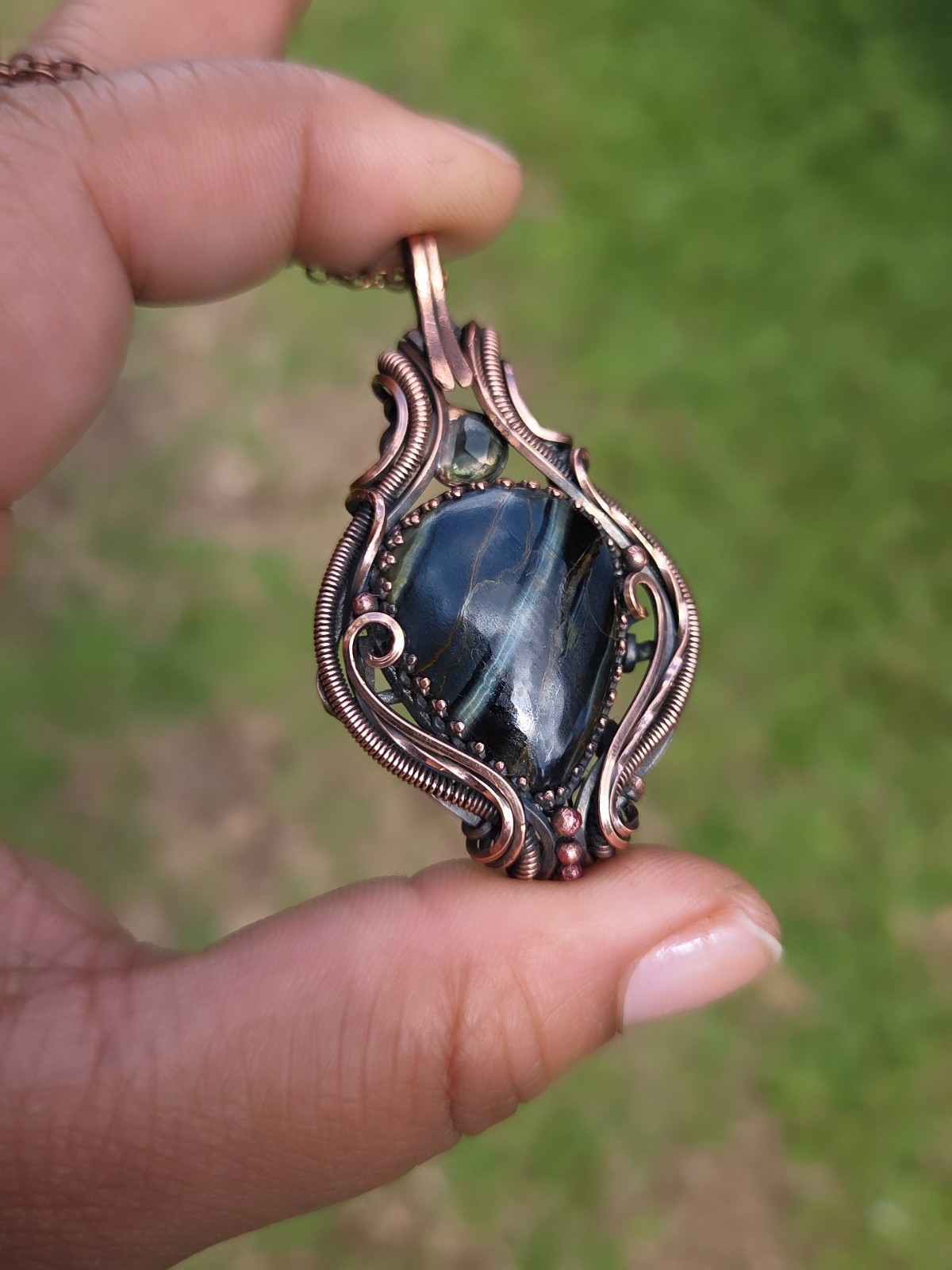 Handcrafted Copper Natural pietersite Bezel Pendant Necklace