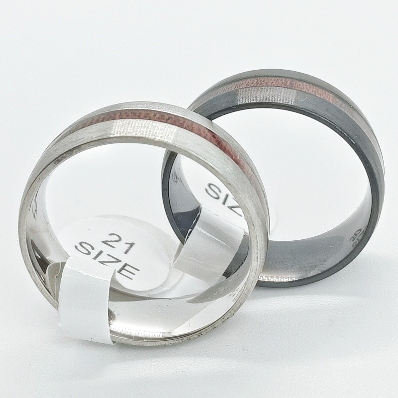36Pcs Dual Tone 8mm Strip Inlaid Stainless Stackable Rings Unisex Bulk Jewelry