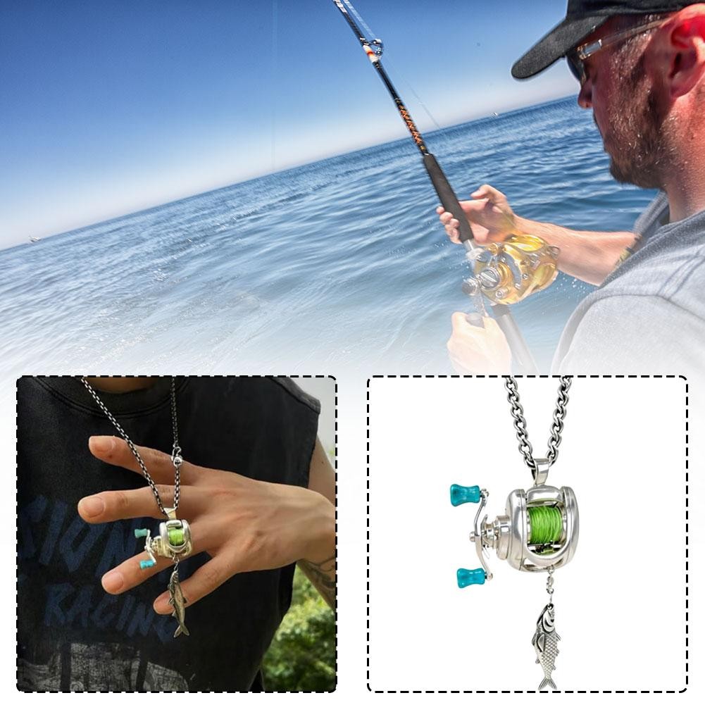 Fishing Reel Necklace Mini Rotating Reel Necklace Angler Jewelry Pendant Gift