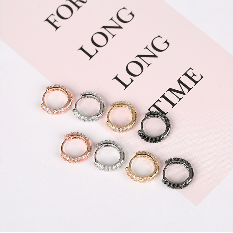 Black Silver Gold Plated Hoop Earrings Huggie Earrings Micro Pave CZ Piercings
