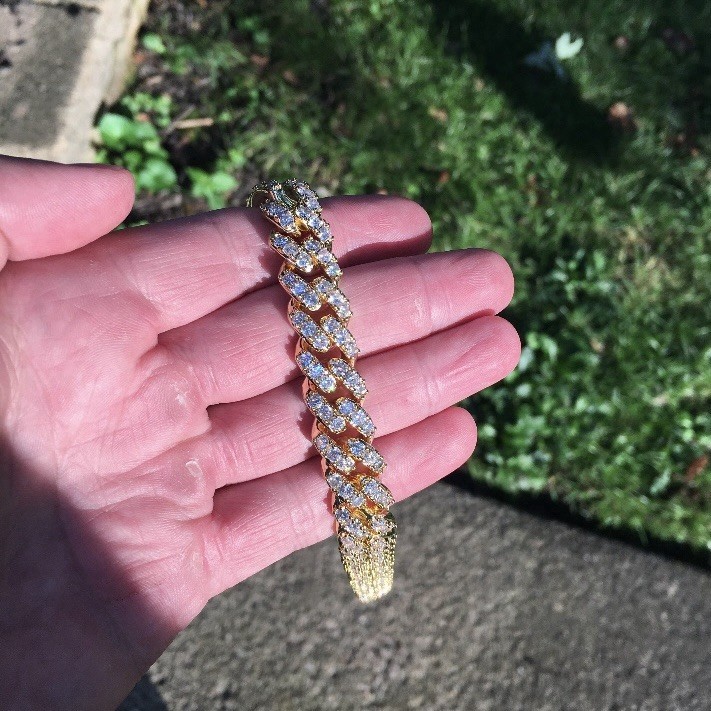 Gold Miami Cuban Link Chain 24in 12mm with Man Made Diamonds 14k Gold Over Steel