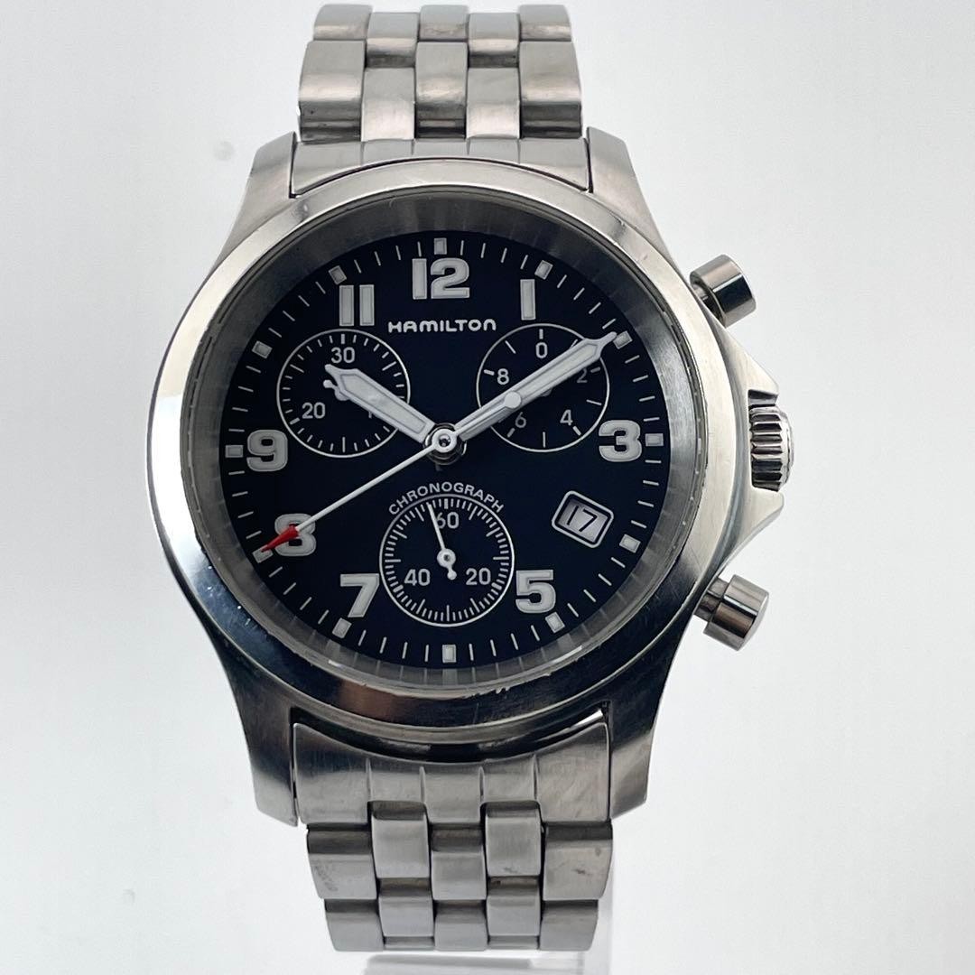 Hamilton Chronograph Date Quartz Working Watch 17cm 6.69in Black Dial 3832