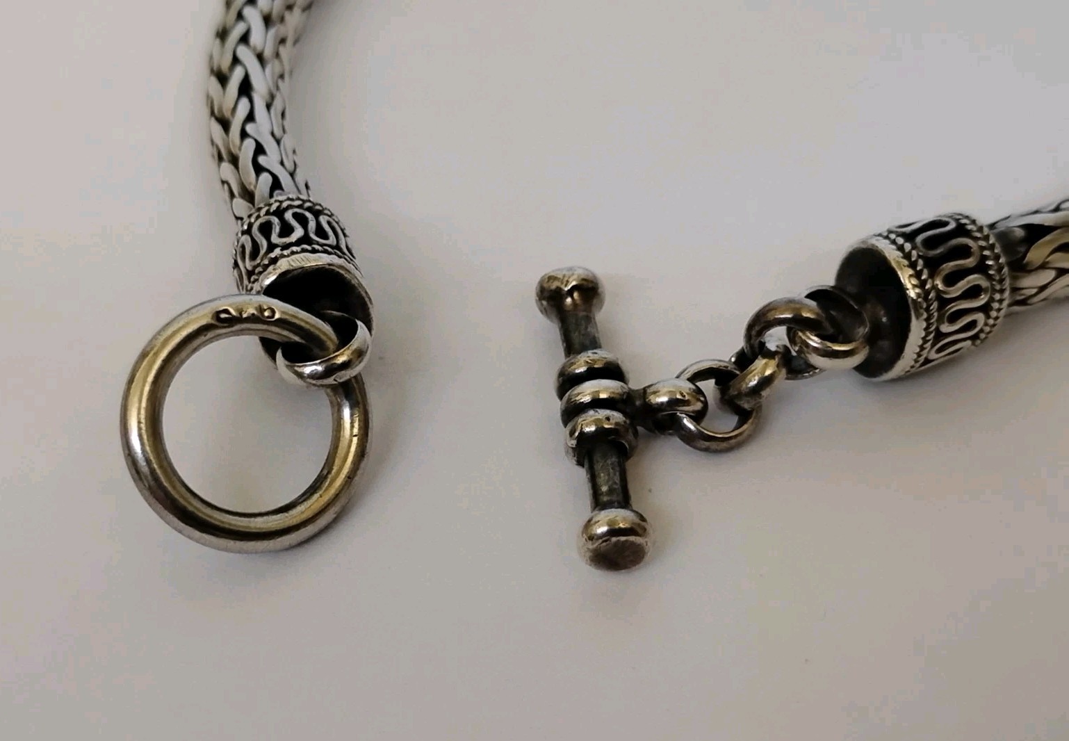 Sterling Silver 6mm Wheat Braided Link Toggle Bracelet 925 Oxidized 33.9g