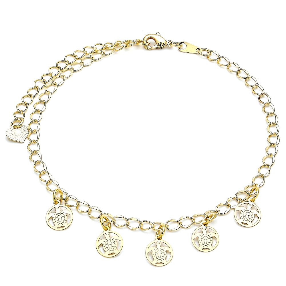 Women 14K Gold Filled Fancy Turtle Charm Design Anklet 8-11 inches Adjustable