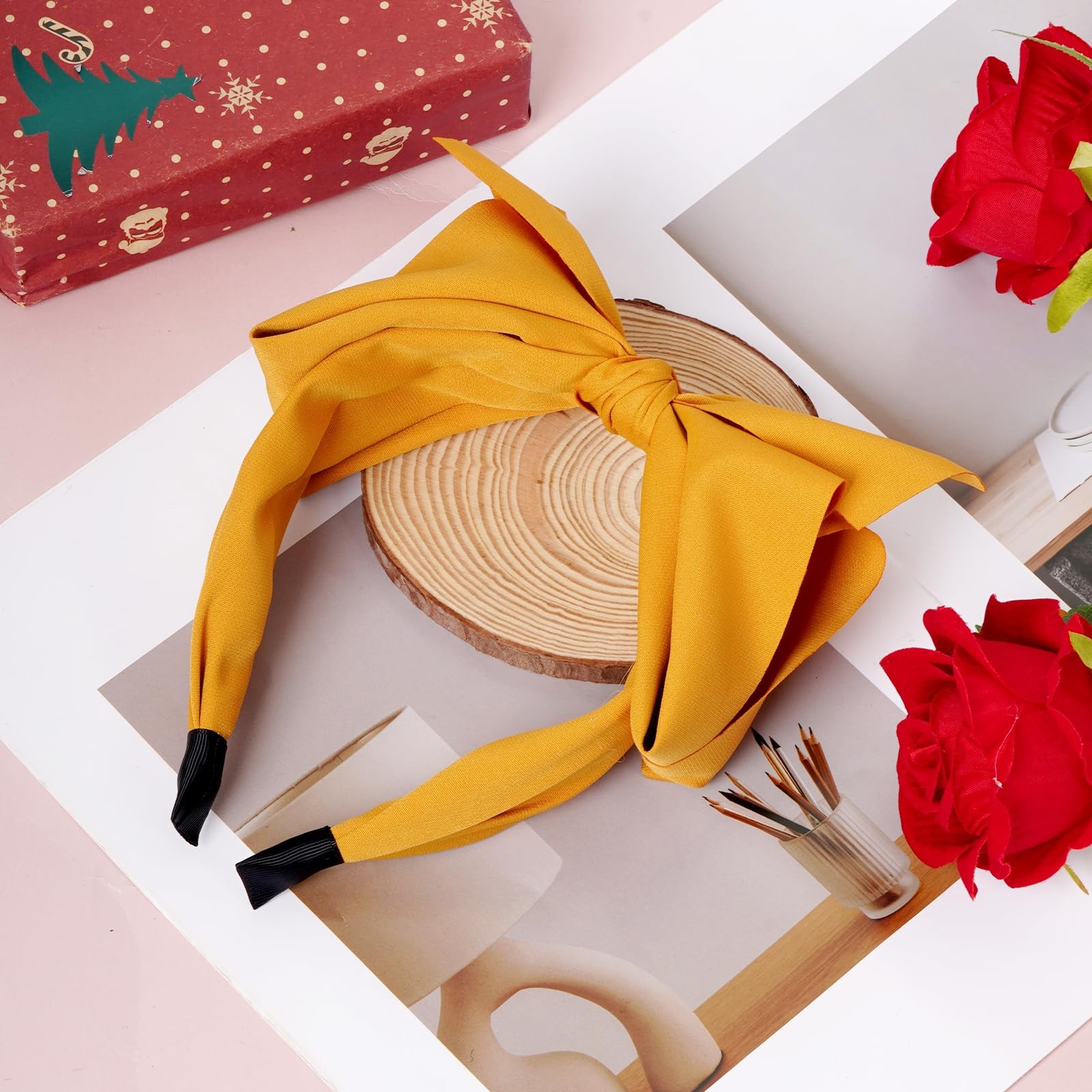 Fengek Big Mustard Yellow Bow Headband 1 Count (Pack of 1),