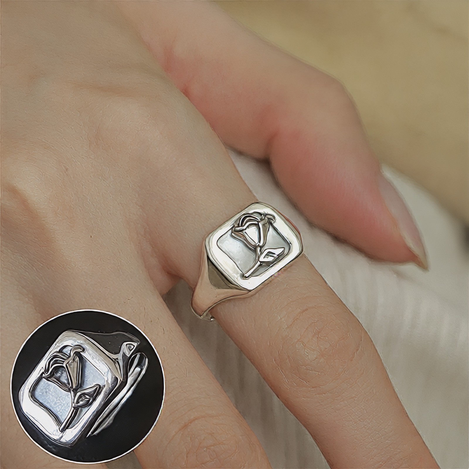 Adjustable Silver Open Ring Minimalist Statement Band Stackable Women Gift