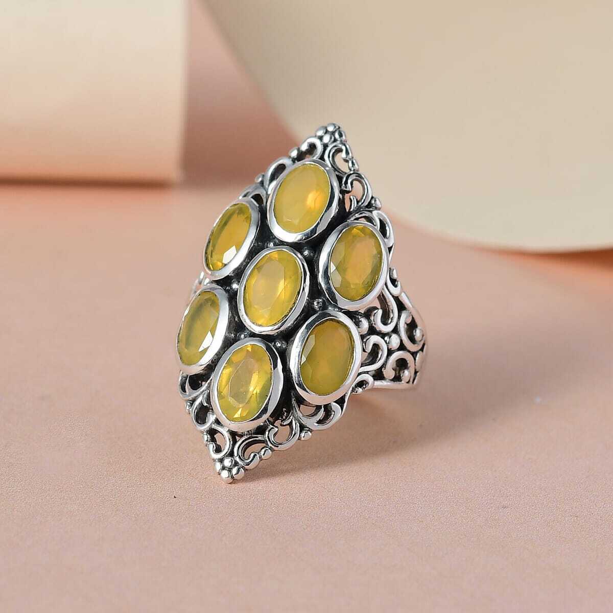 PICTURE PERFECT!! 2.30ctw Artisan Crafted Canary Opal Sterling Silver Size 7