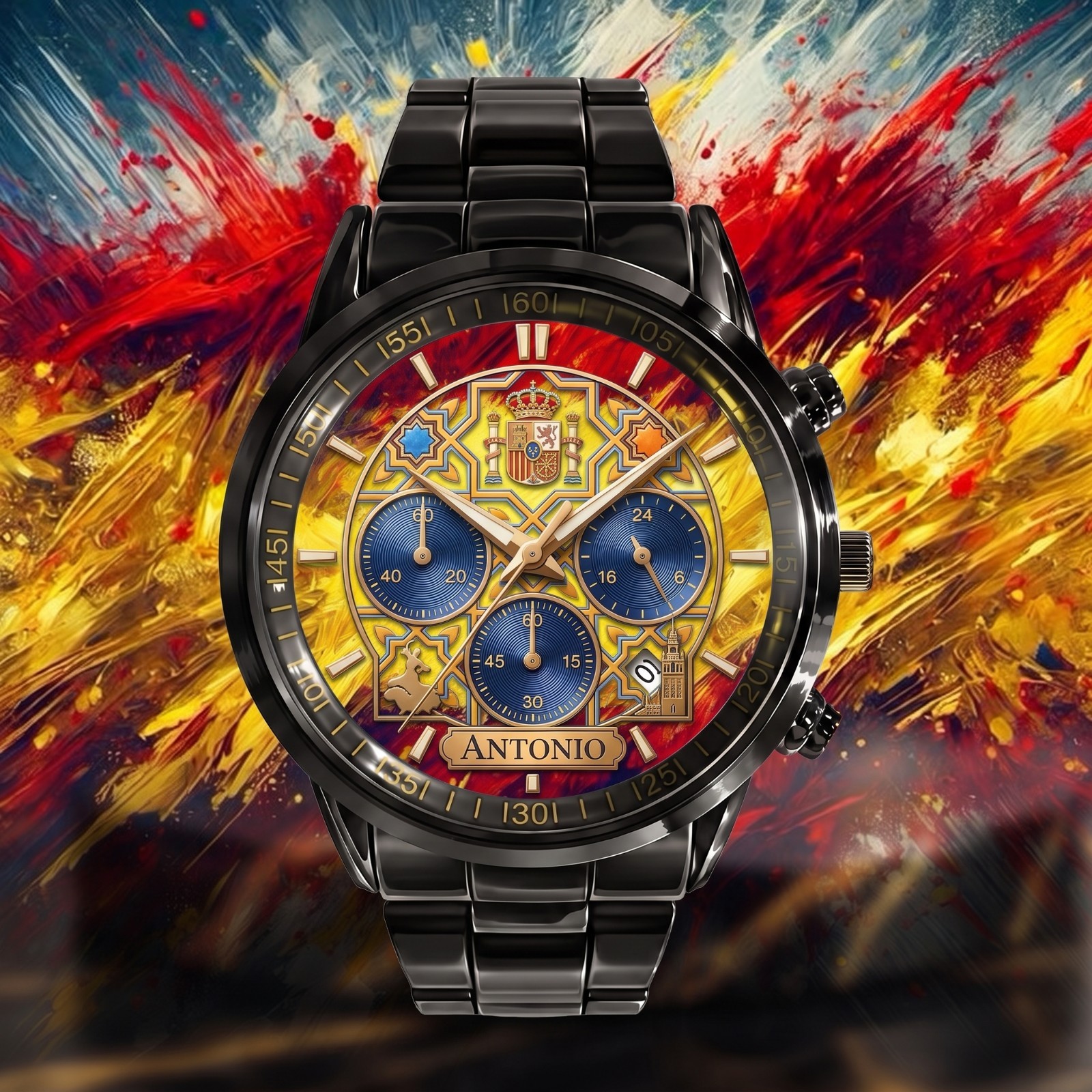 Personalized Spain Heritage Stainless Steel Watch Travel Gift