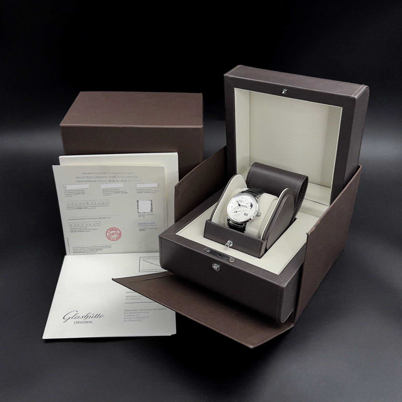 Glashütte Original PanoMaticLunar 2023–1-90-02-42-32-05 Full Set Box & Papers