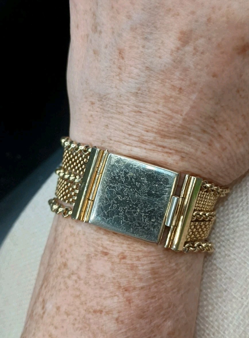 Vintage Reinad Gold Tone Mesh Wide Bracelet 7.5″ Multi Strand Push Lock