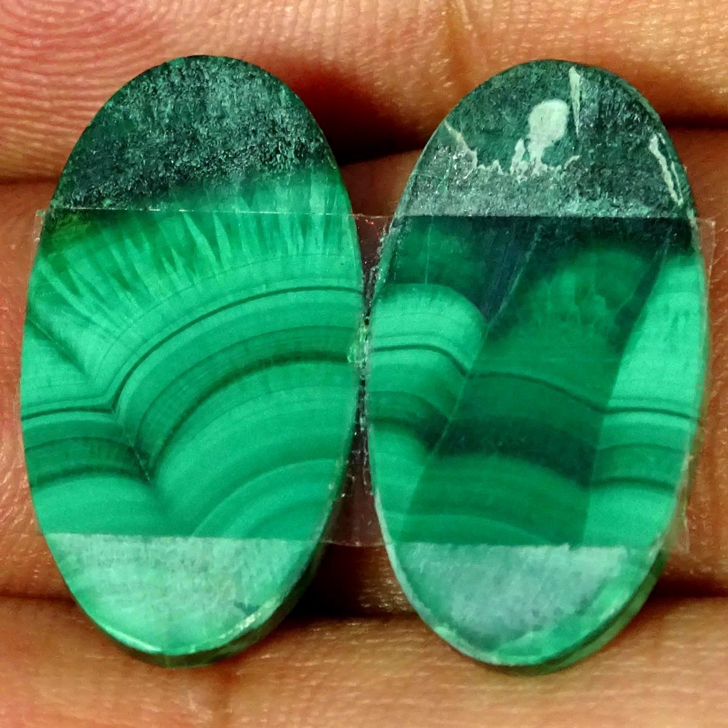 23.10Cts Natural Designer Malachite Oval Cabochon Pair Gemstone 11X22X3MM
