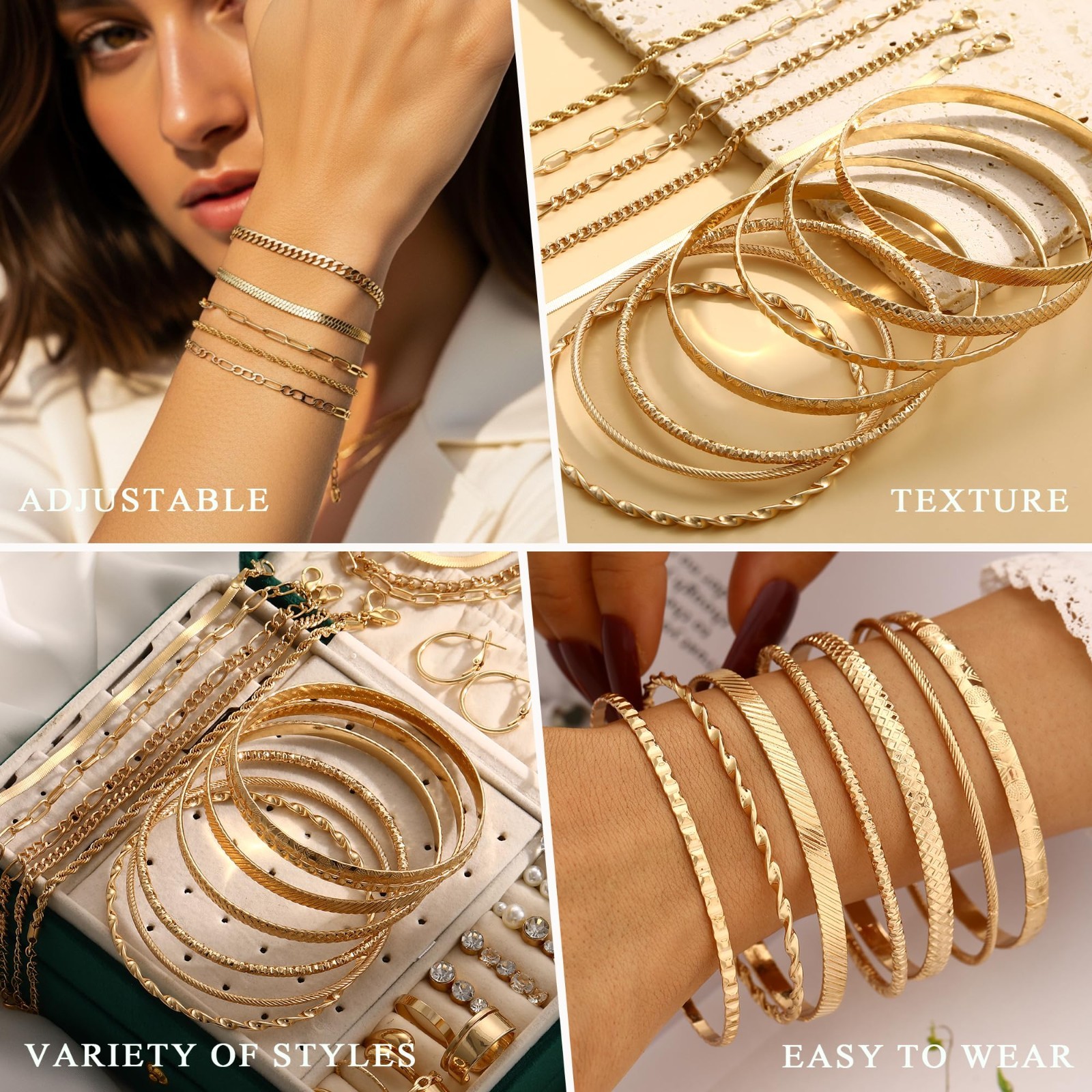 56 Pcs Gold Jewelry Set for Women – Layered Necklaces, Bracelets, Earrings & Rin