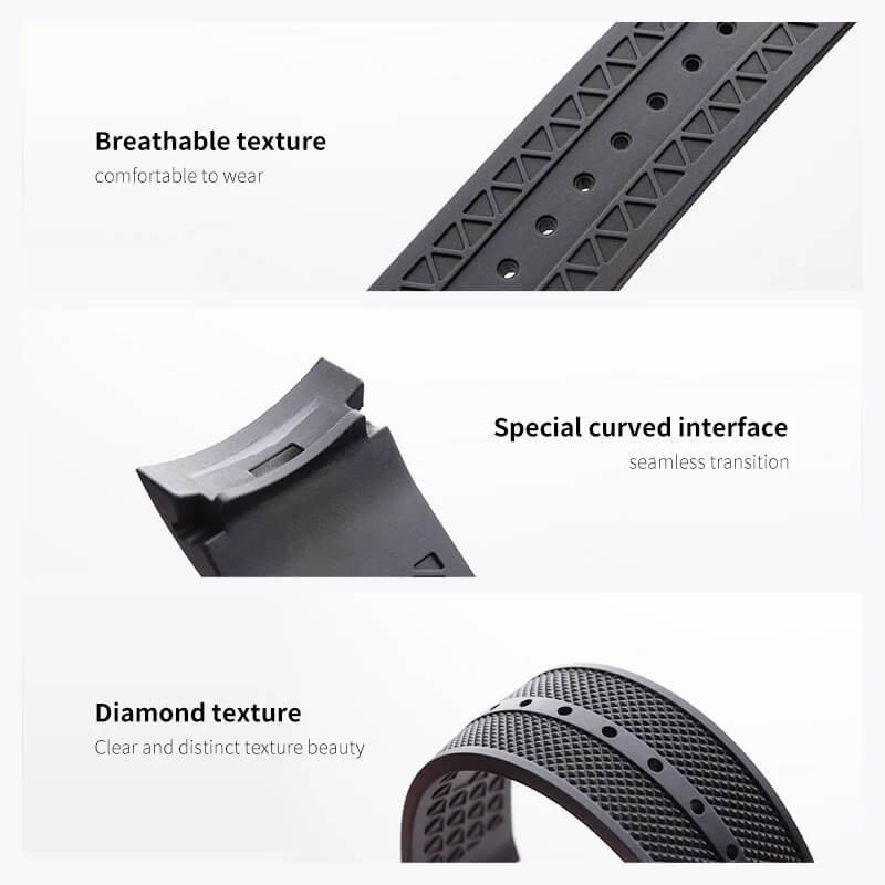 21mm Curved FKM Rubber Watch Strap Band Fits Jaeger-LeCoultre Polaris Date 42mm