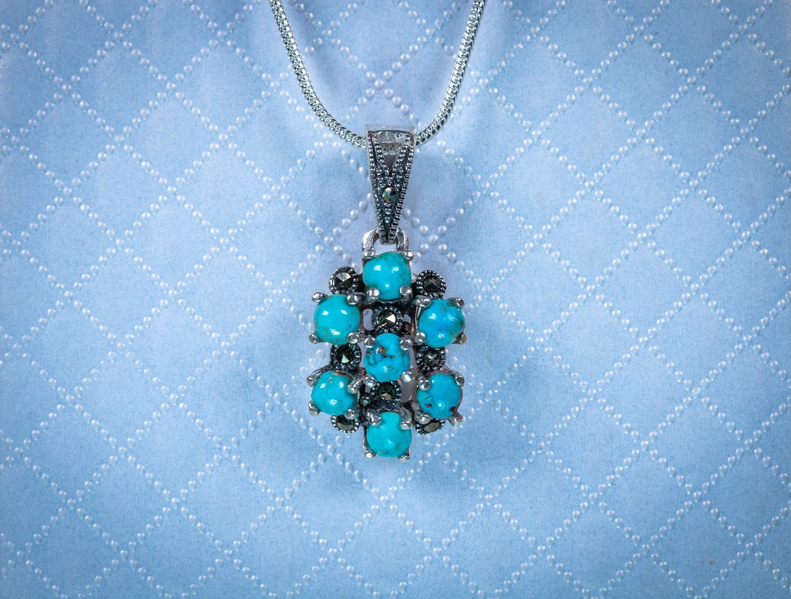 3Pc Jewelry Set for Women Ring Bracelet Necklace CZ Rhodium Persian Turquoise
