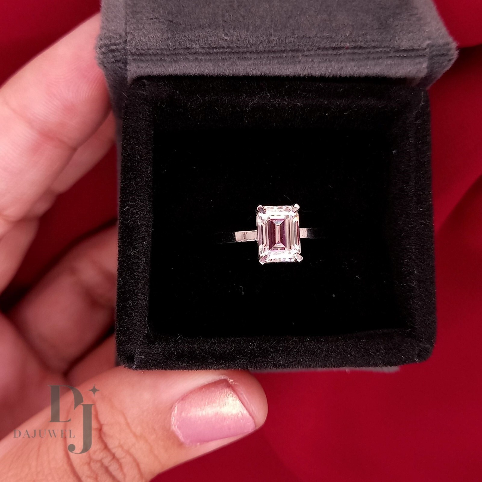 Moissanite Solitaire Engagement Ring Solid 14K White Gold 1.50 Carat Emerald Cut